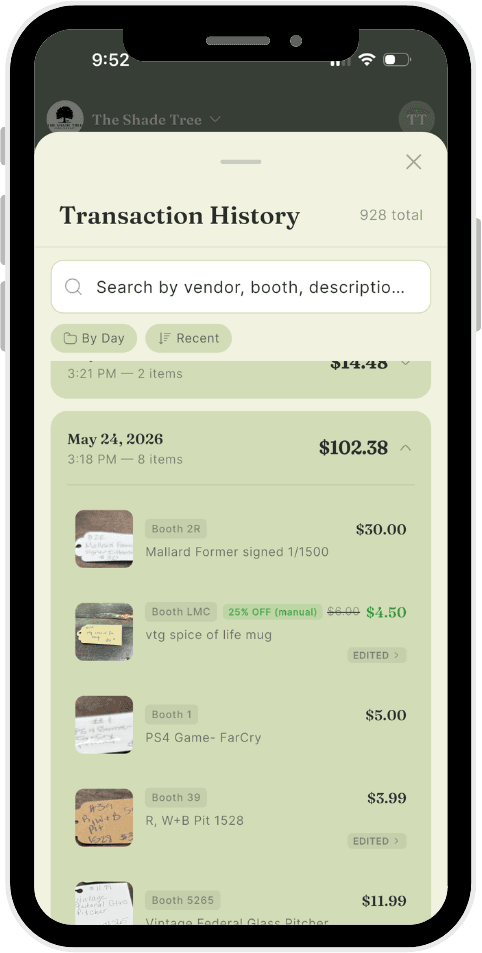 Transaction history on phone